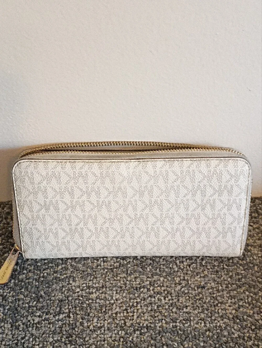 Michael Kors Cream Signature Zip-Around Wallet with Gold Hardware
